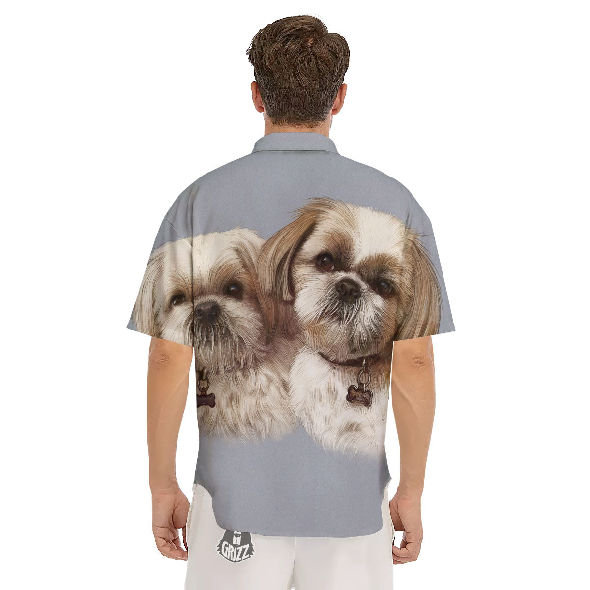 Portrait Shih Tzu Print Men's Short Sleeve Shirts-grizzshop