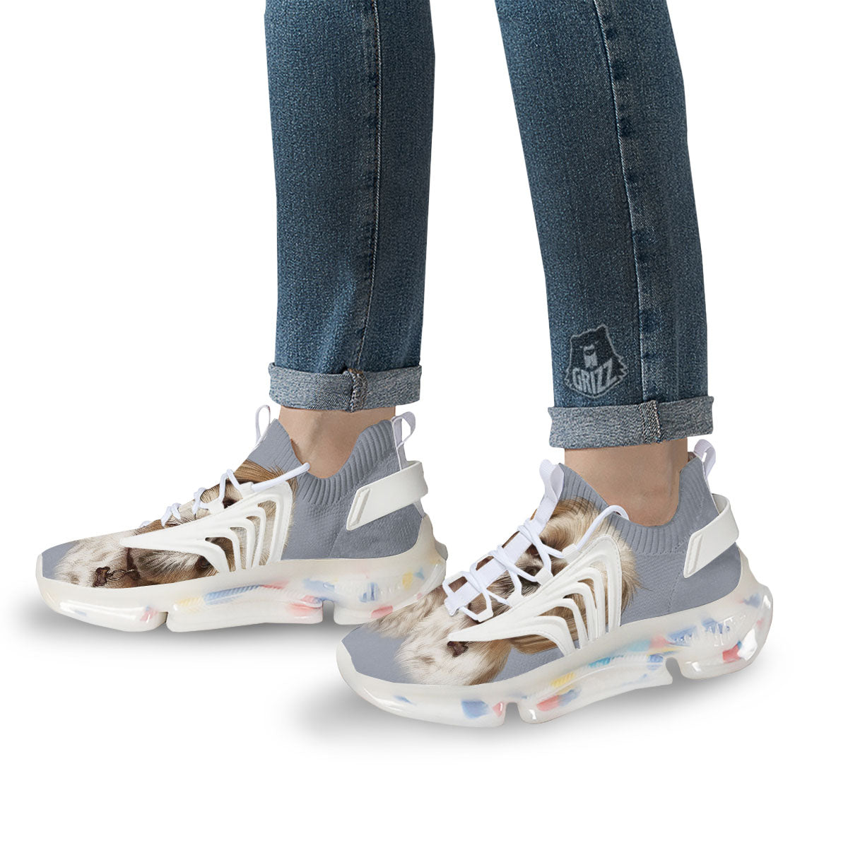 Portrait Shih Tzu Print White Gym Shoes-grizzshop