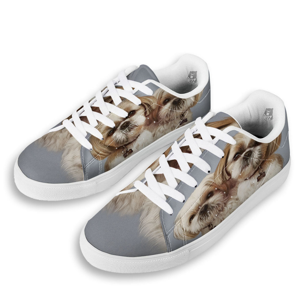 Portrait Shih Tzu Print White Low Top Sneakers-grizzshop