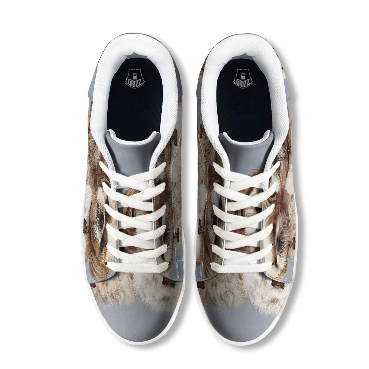 Portrait Shih Tzu Print White Low Top Sneakers-grizzshop