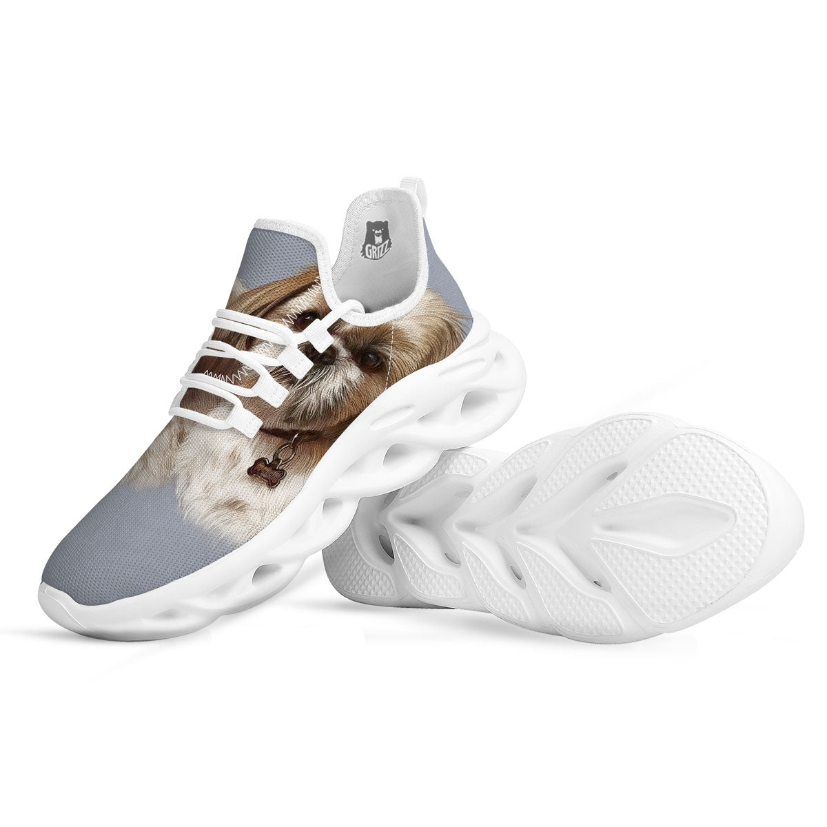 Portrait Shih Tzu Print White Running Shoes-grizzshop