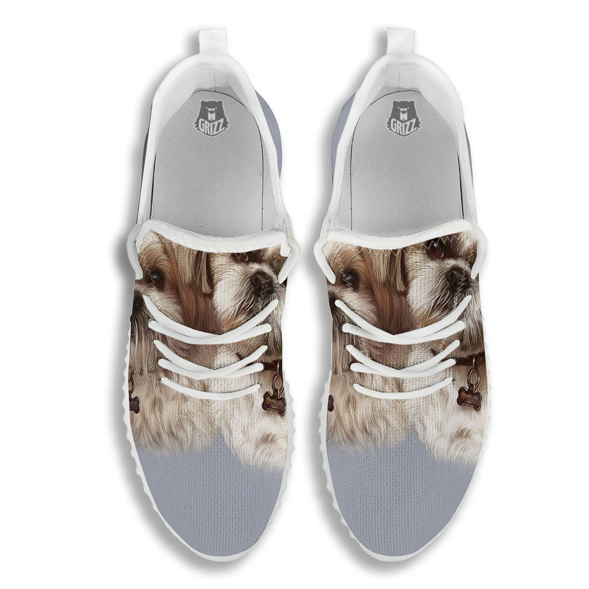 Portrait Shih Tzu Print White Walking Shoes-grizzshop