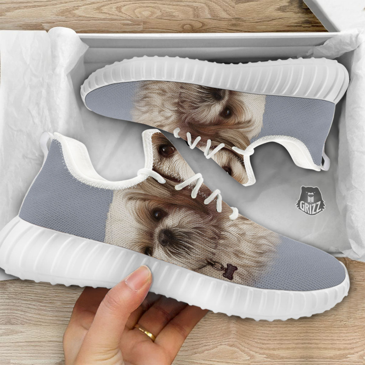 Portrait Shih Tzu Print White Walking Shoes-grizzshop