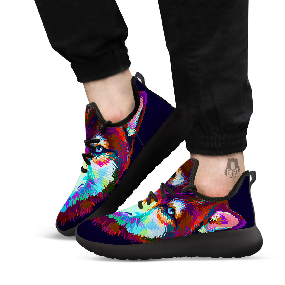 Portrait Siberian Husky Print Black Athletic Shoes-grizzshop