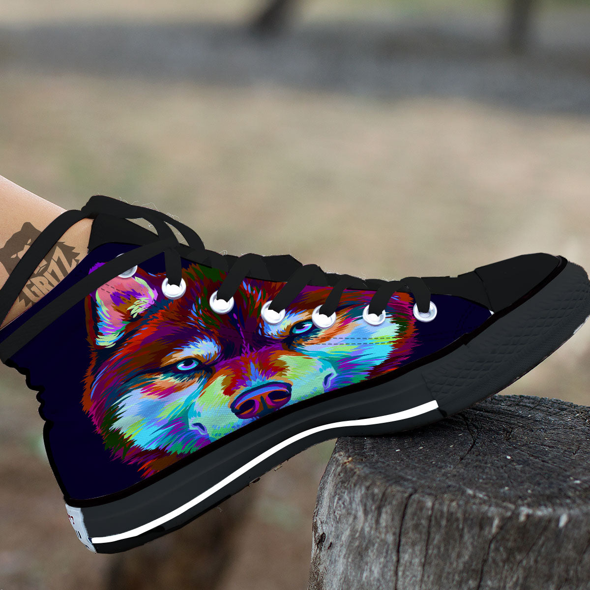 Portrait Siberian Husky Print Black High Top Shoes-grizzshop