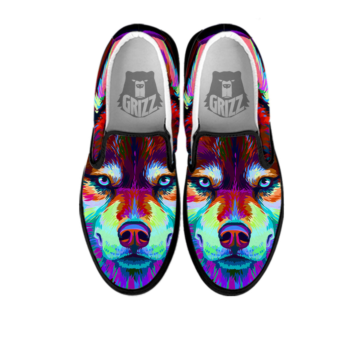 Portrait Siberian Husky Print Black Slip On Shoes-grizzshop