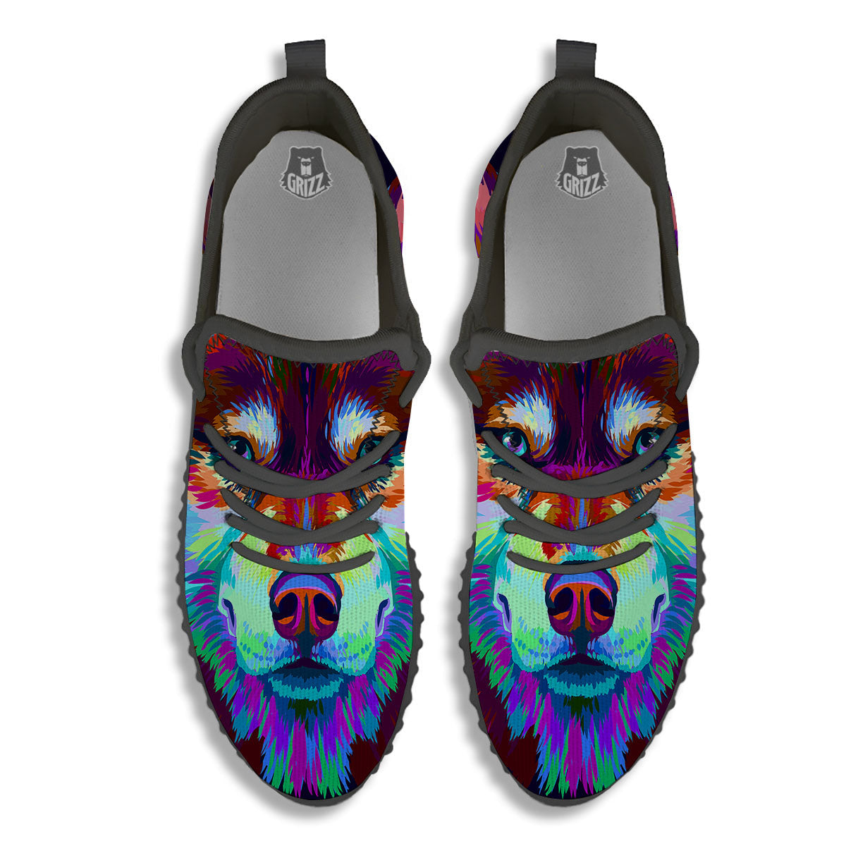 Portrait Siberian Husky Print Black Walking Shoes-grizzshop