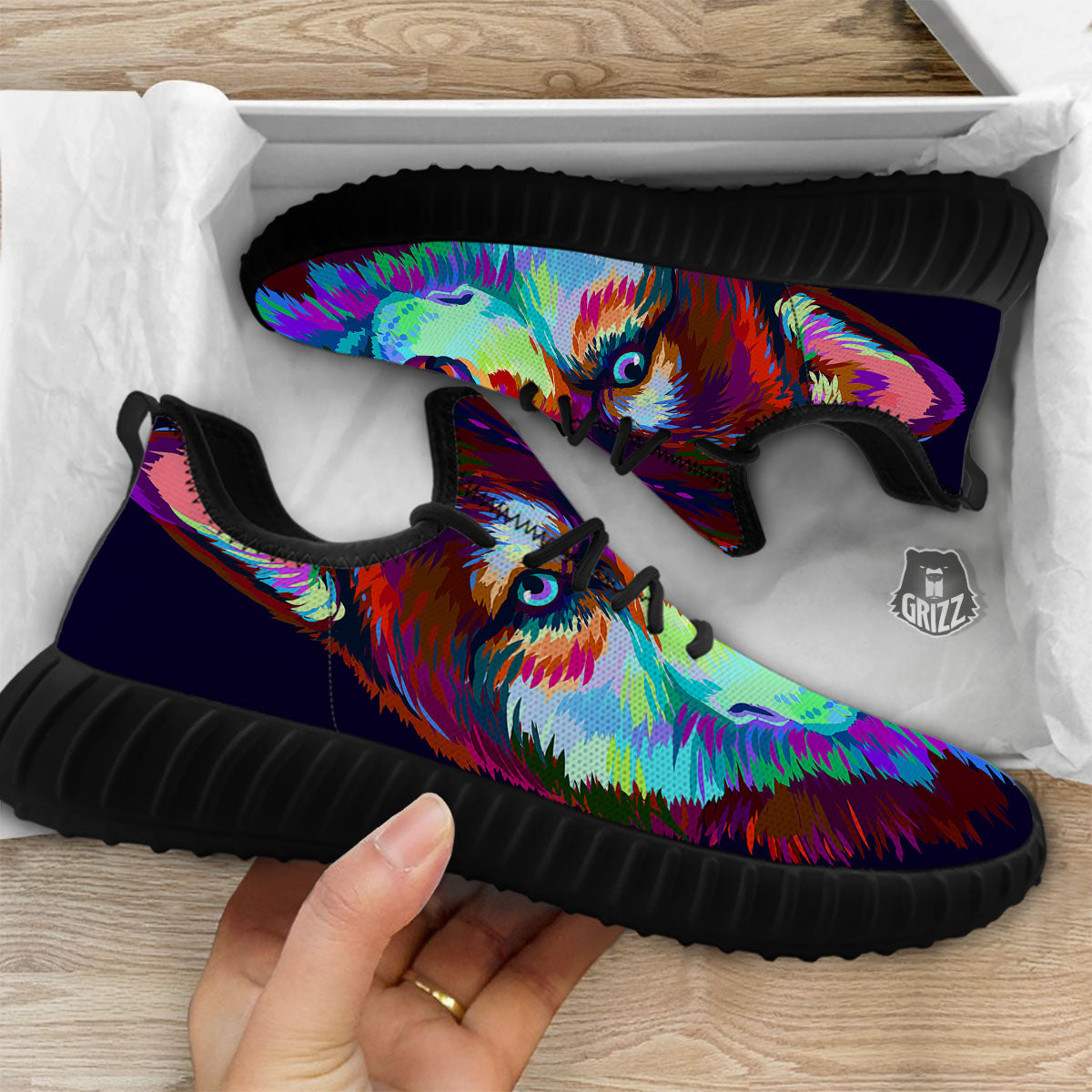 Portrait Siberian Husky Print Black Walking Shoes-grizzshop