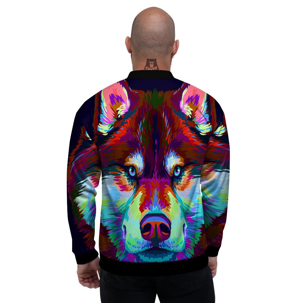 Portrait Siberian Husky Print Men's Bomber Jacket-grizzshop