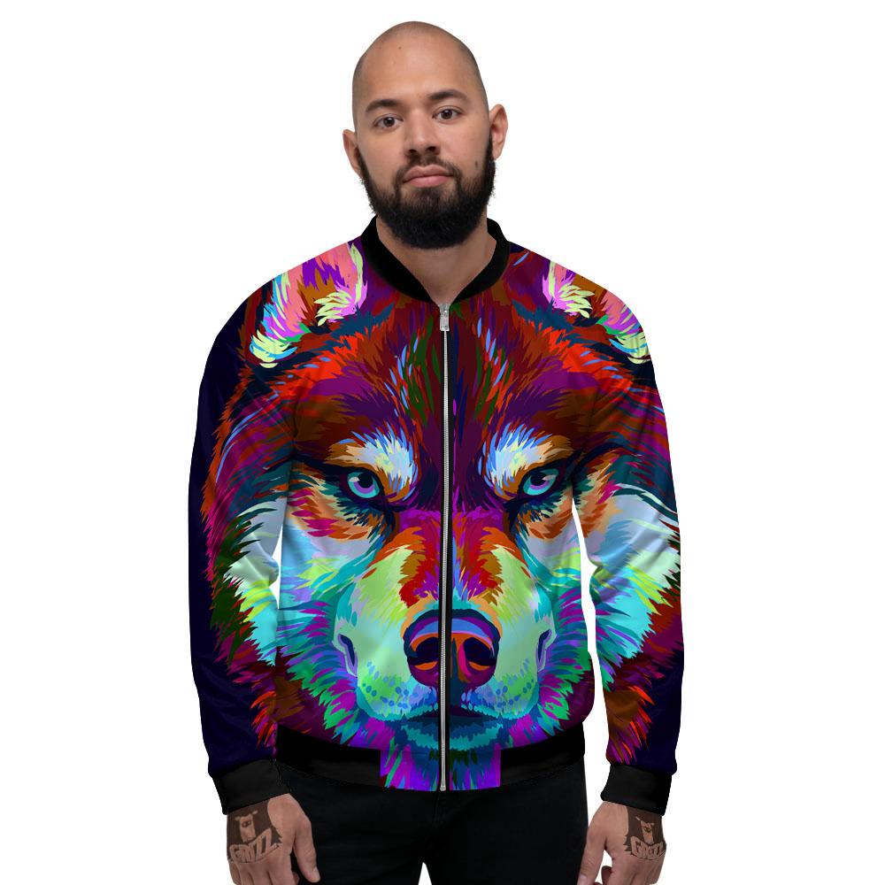 Portrait Siberian Husky Print Men's Bomber Jacket-grizzshop
