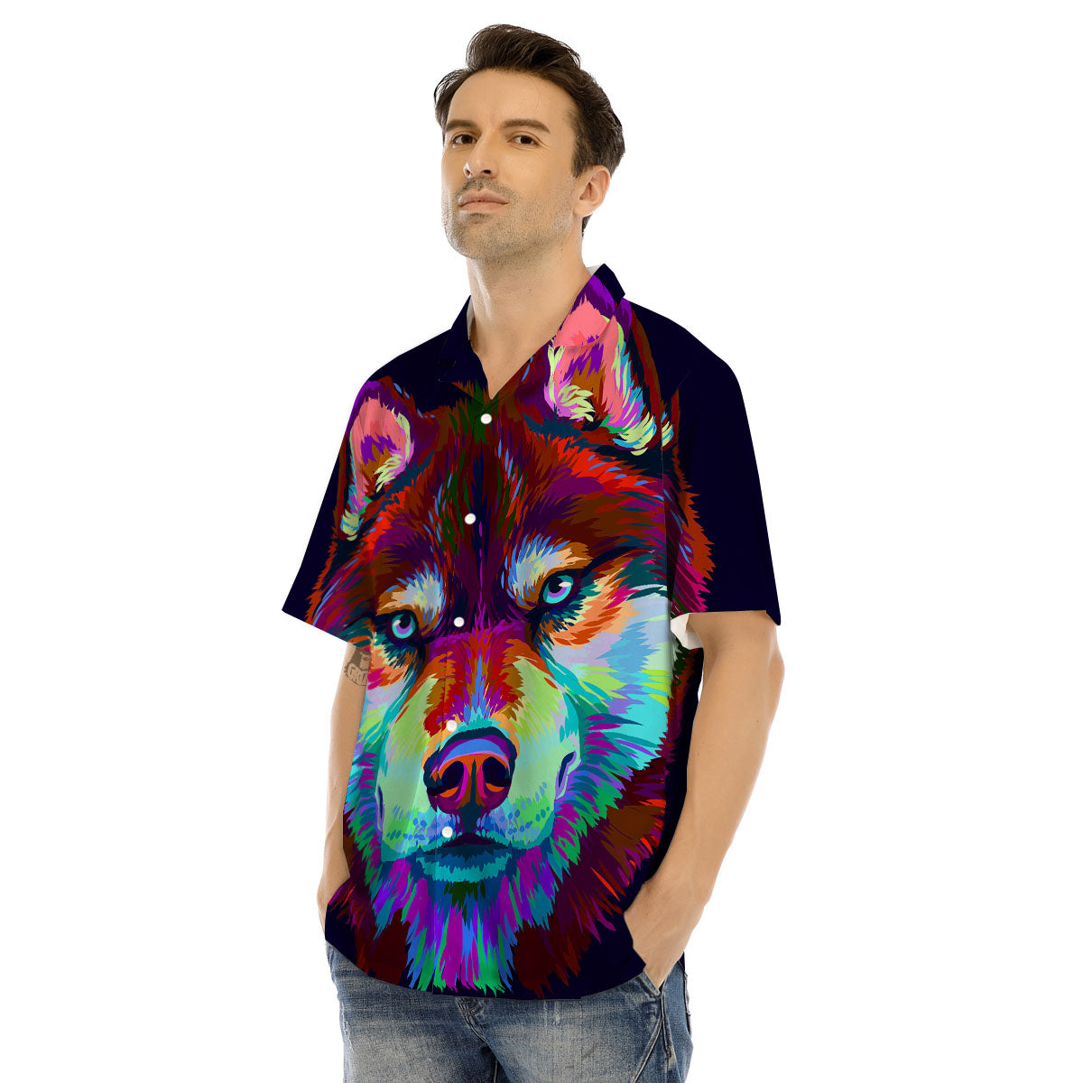 Portrait Siberian Husky Print Men's Hawaiian Shirt-grizzshop