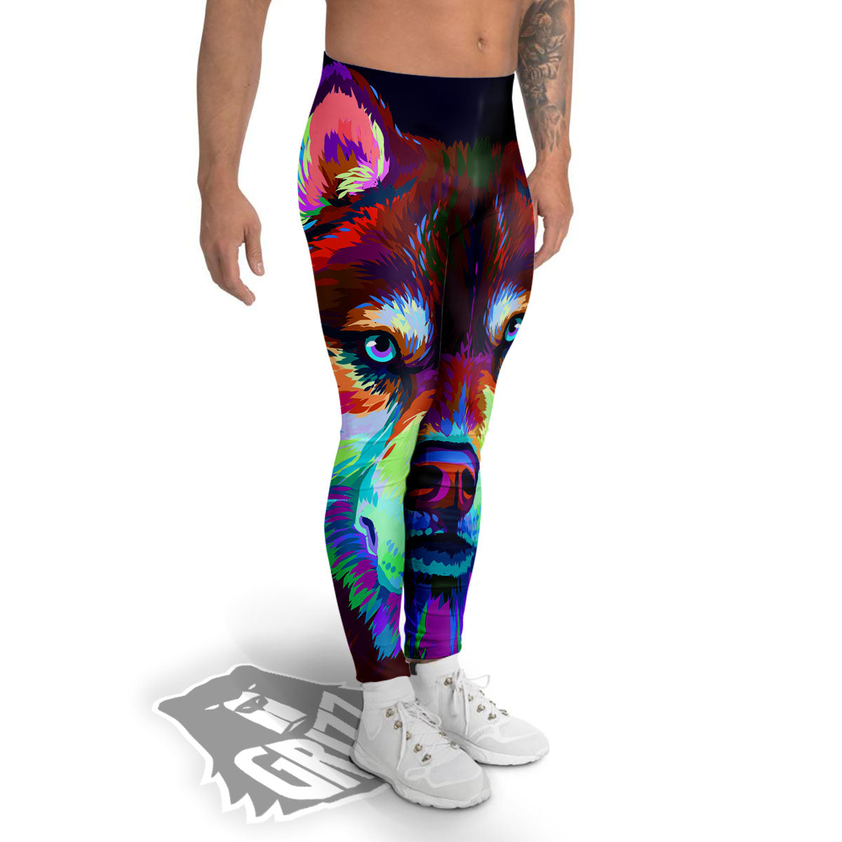 Portrait Siberian Husky Print Men's Leggings-grizzshop
