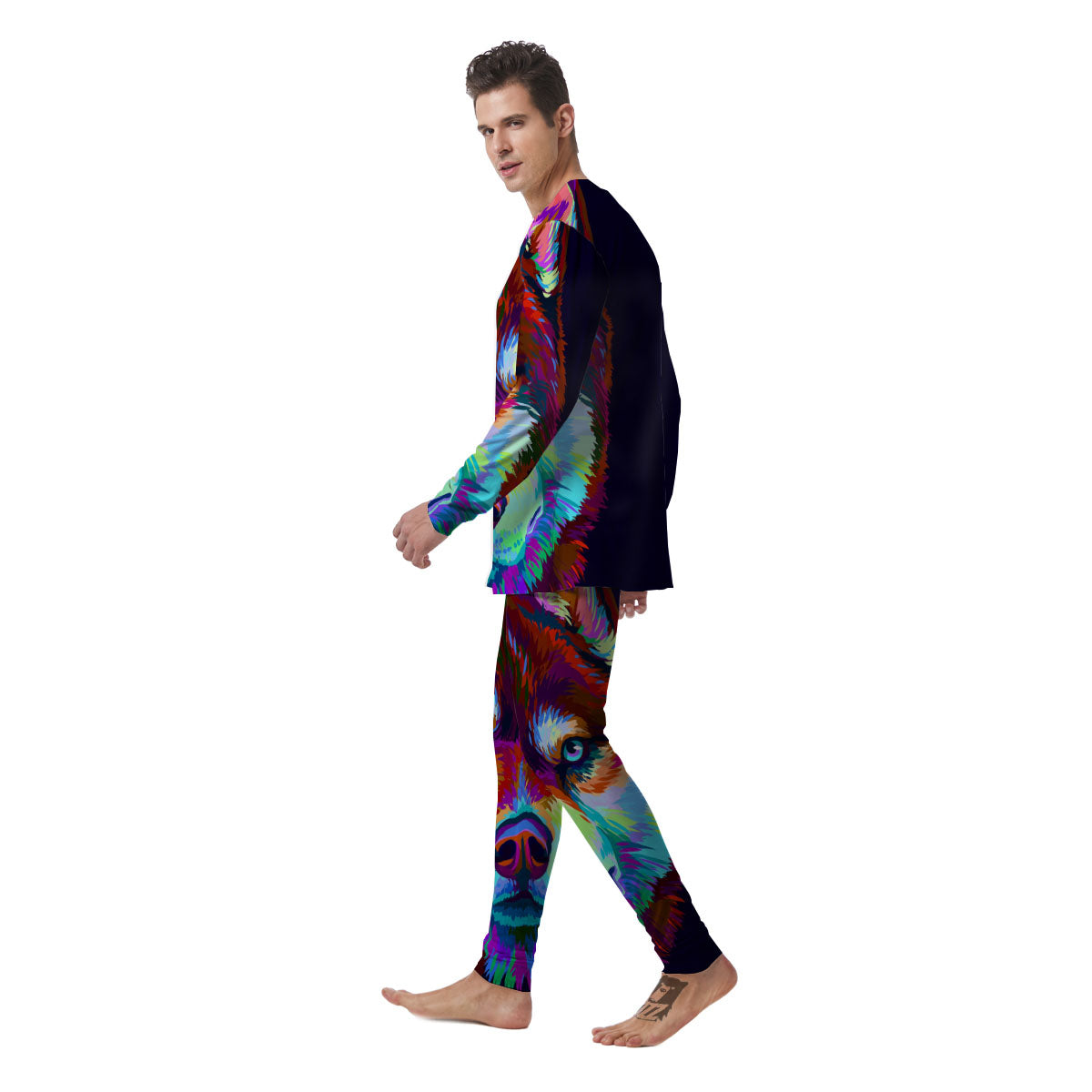 Portrait Siberian Husky Print Men's Pajamas-grizzshop
