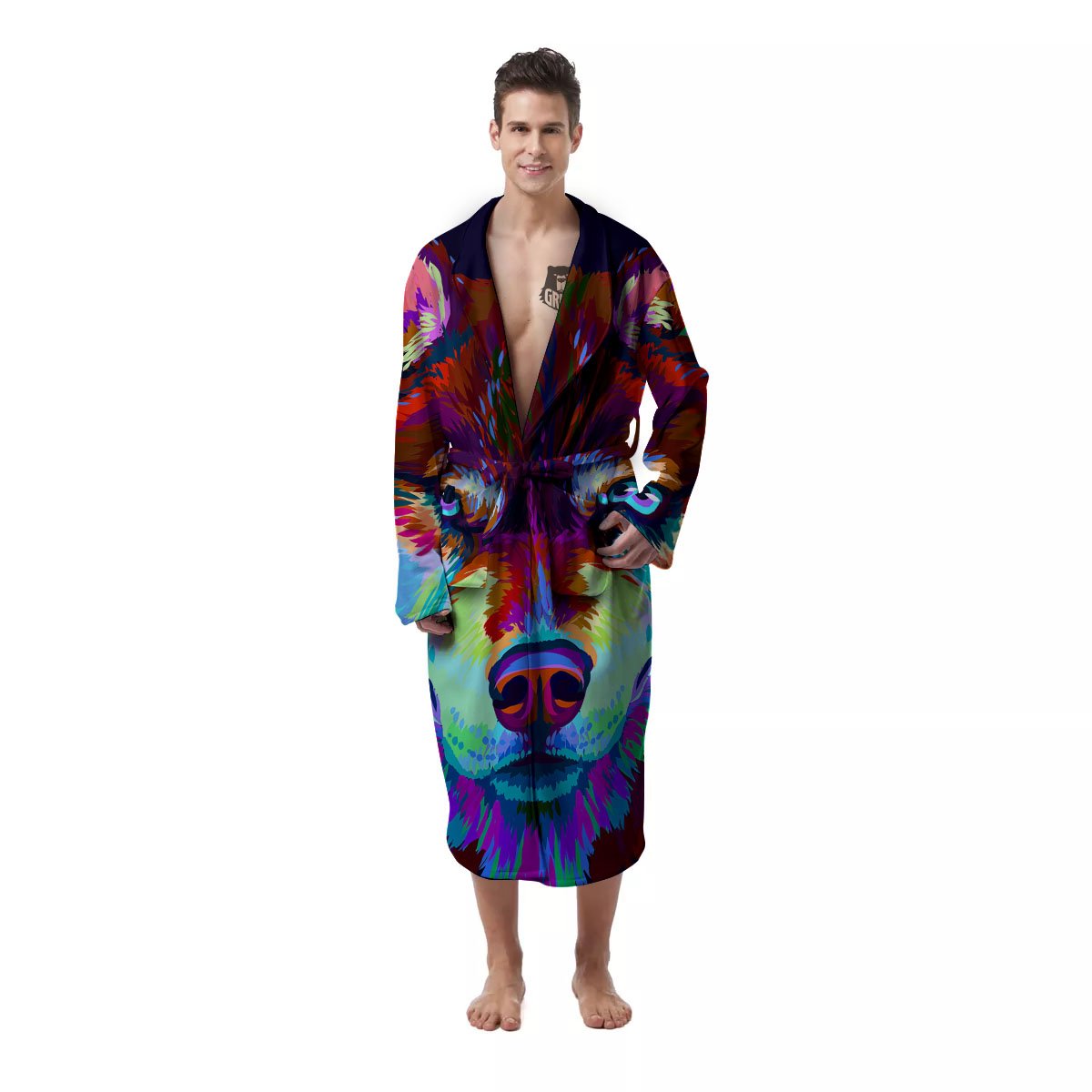 Portrait Siberian Husky Print Men's Robe-grizzshop