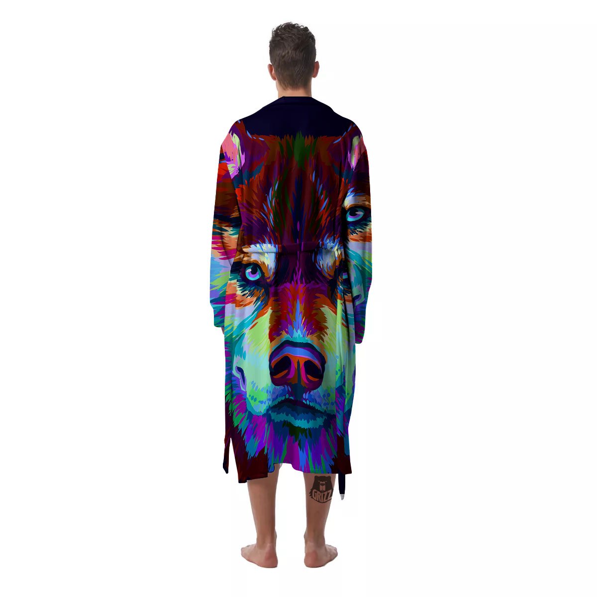Portrait Siberian Husky Print Men's Robe-grizzshop