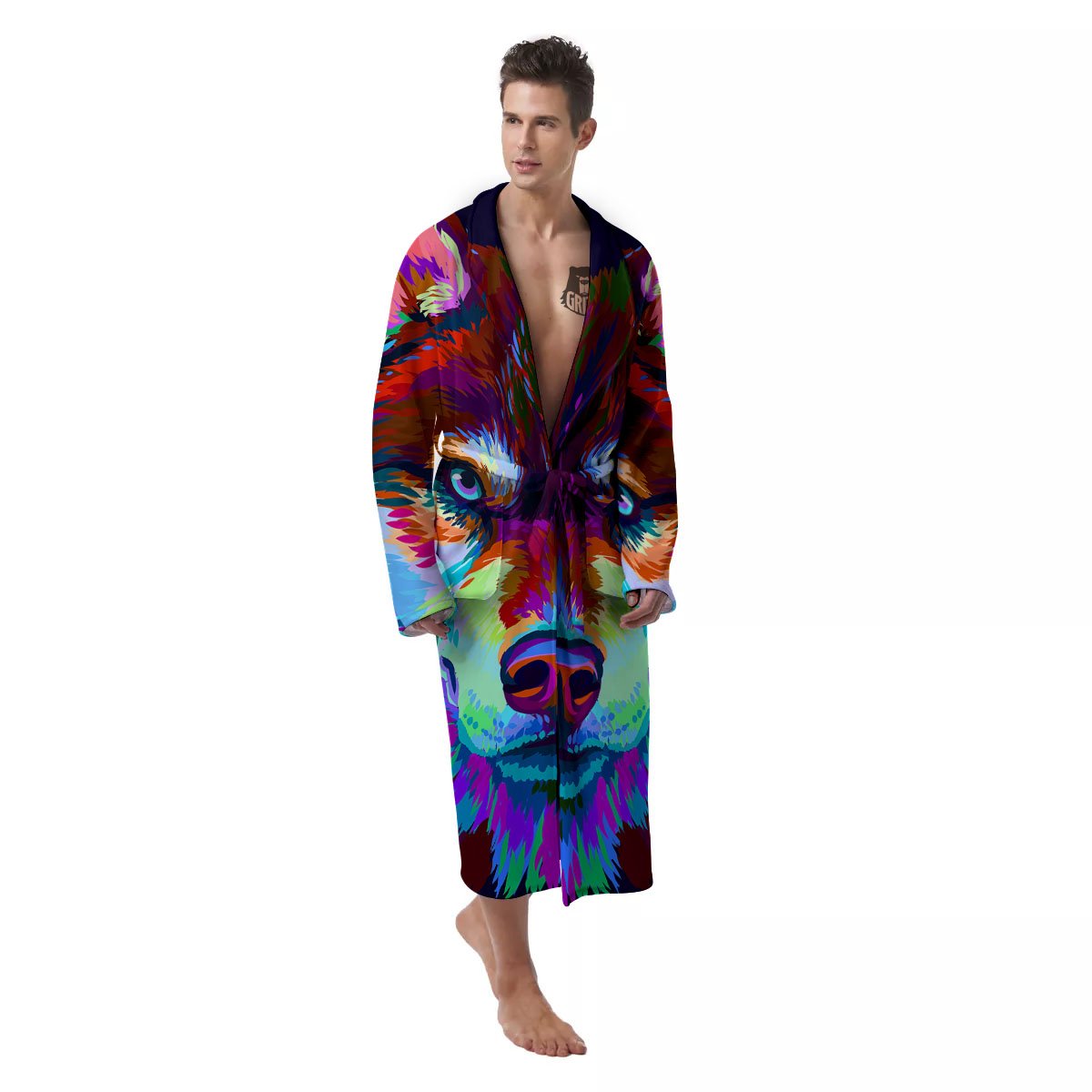 Portrait Siberian Husky Print Men's Robe-grizzshop