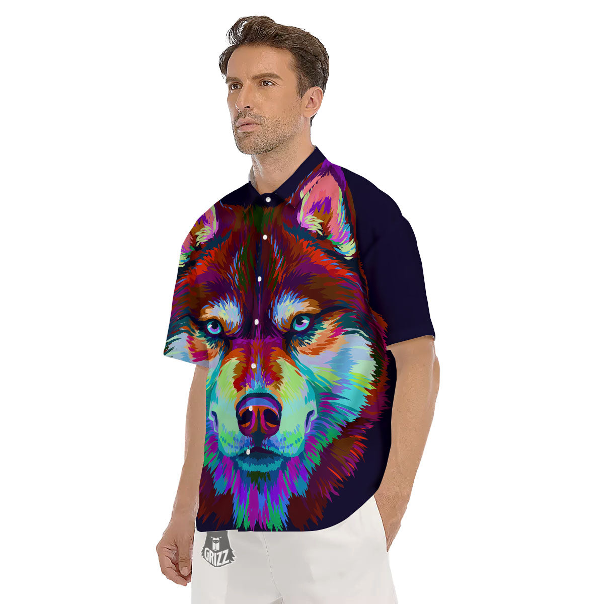 Portrait Siberian Husky Print Men's Short Sleeve Shirts-grizzshop