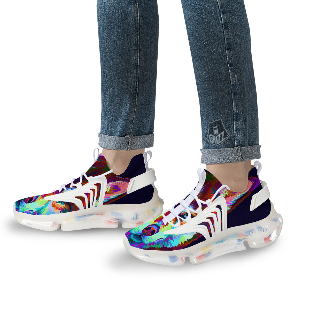 Portrait Siberian Husky Print White Gym Shoes-grizzshop