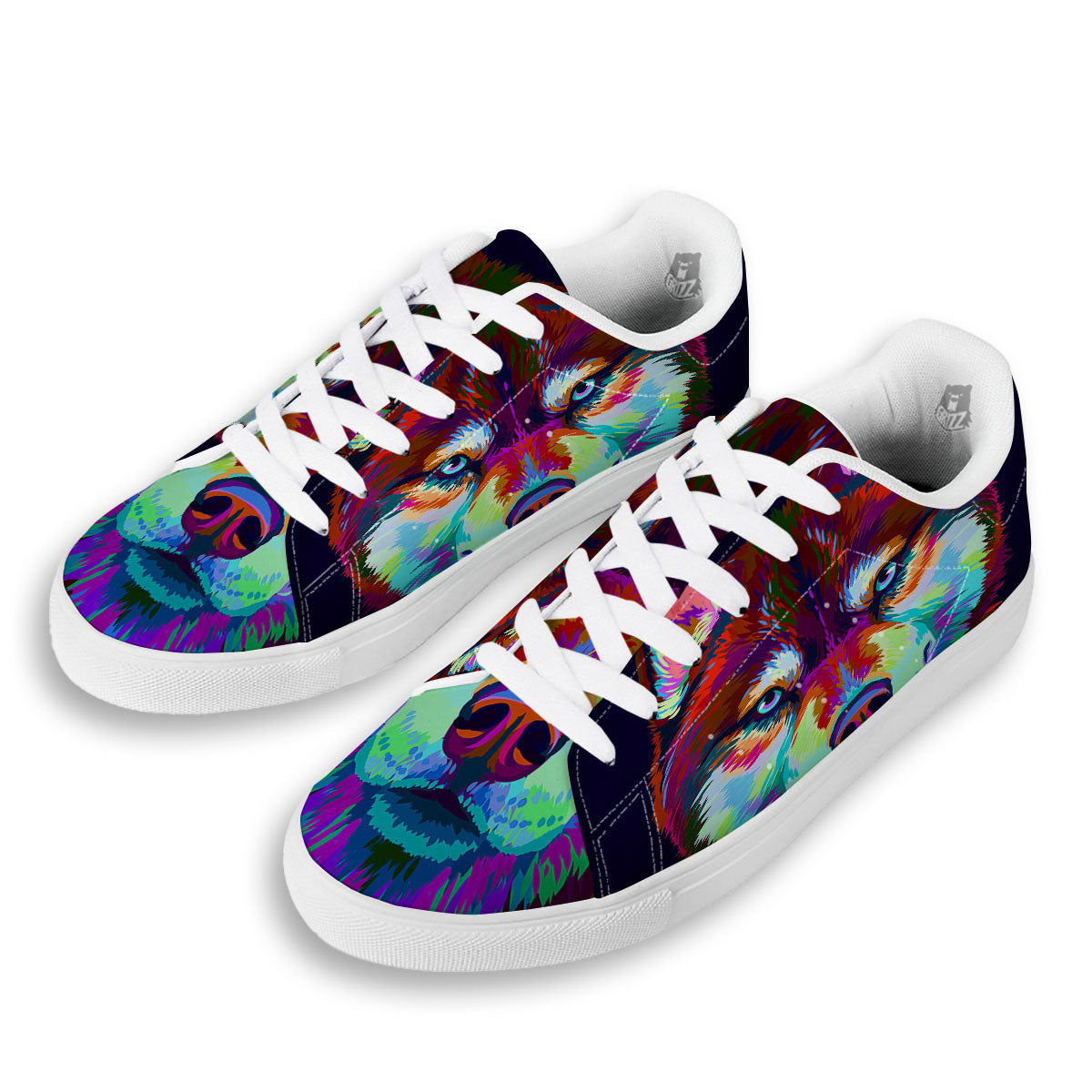 Portrait Siberian Husky Print White Low Top Sneakers-grizzshop