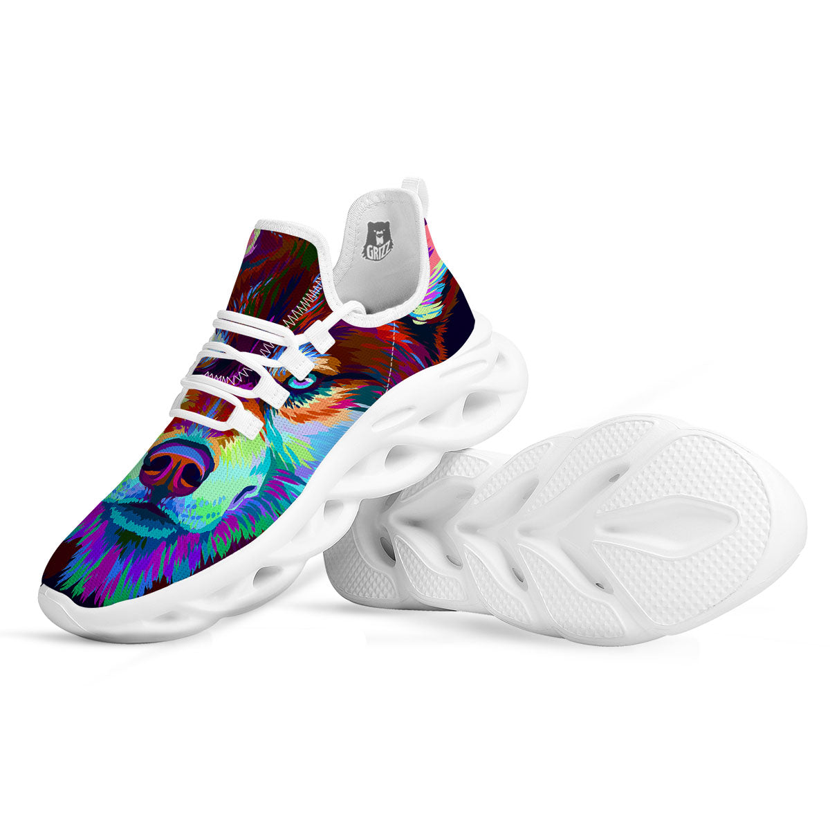Portrait Siberian Husky Print White Running Shoes-grizzshop