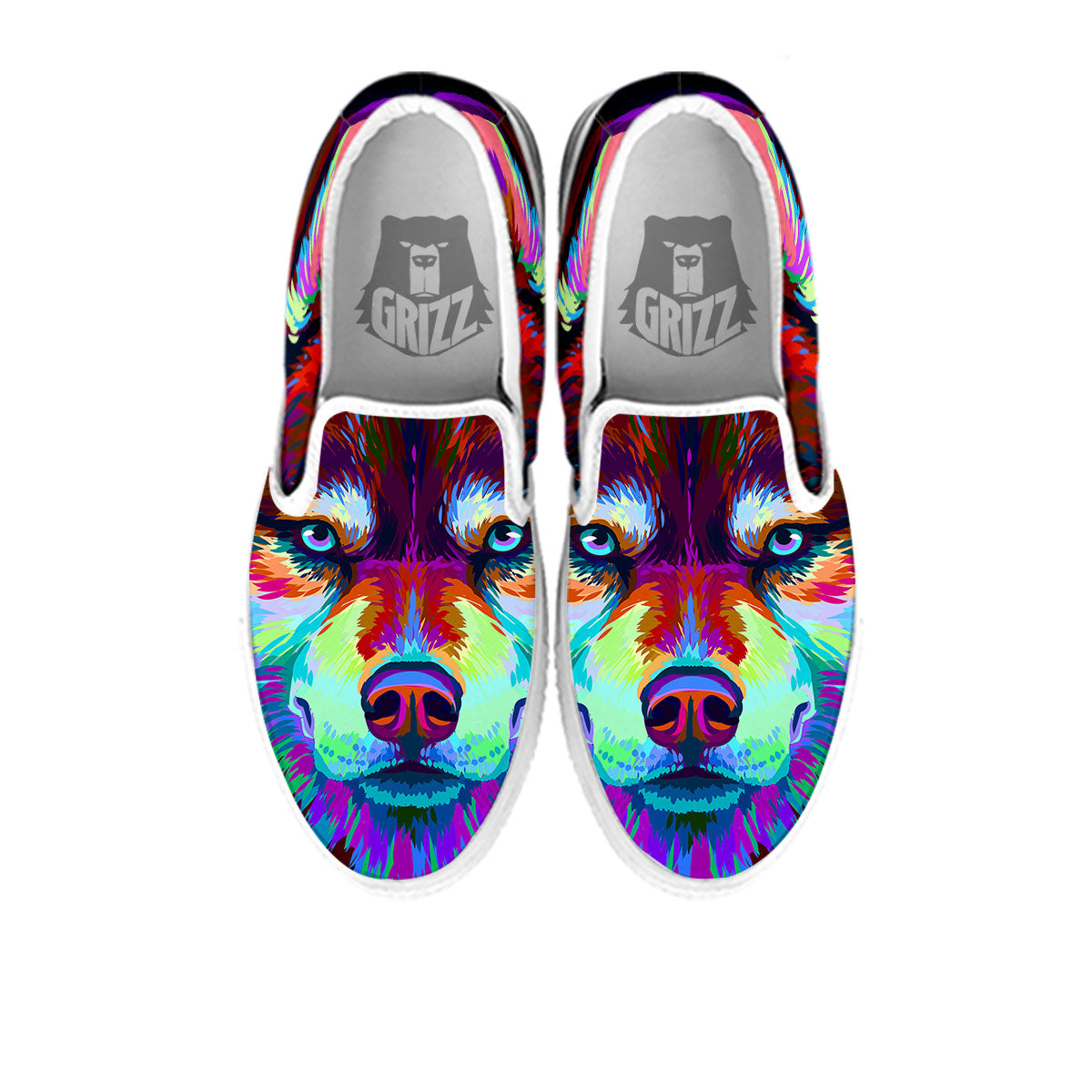 Portrait Siberian Husky Print White Slip On Shoes-grizzshop