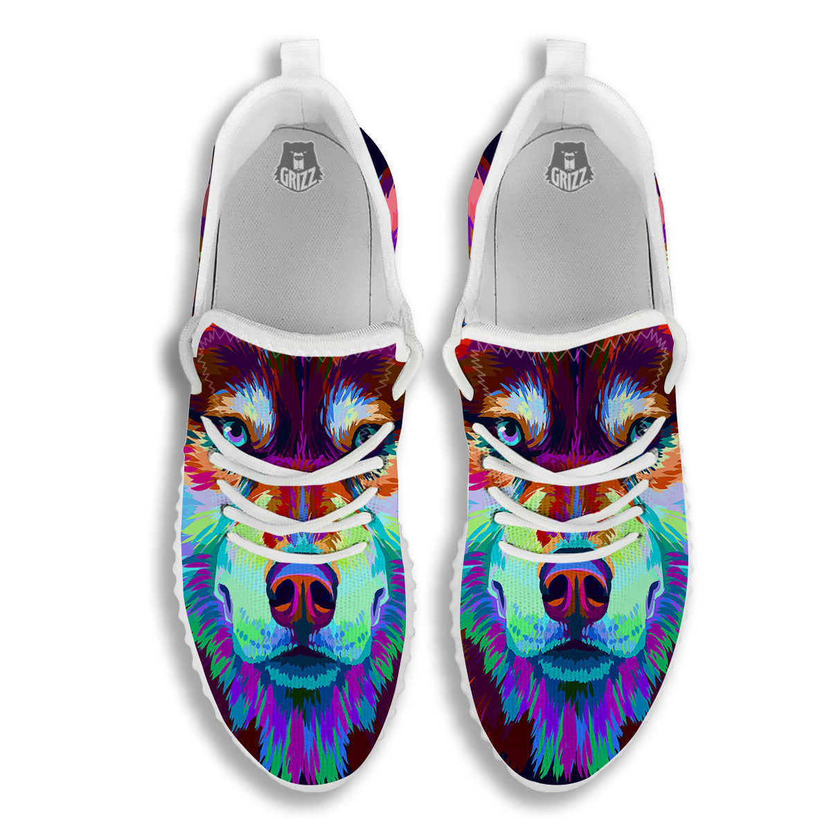 Portrait Siberian Husky Print White Walking Shoes-grizzshop