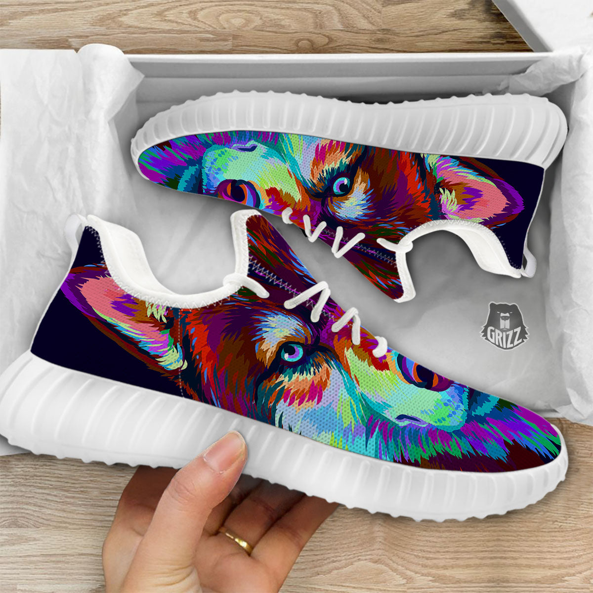 Portrait Siberian Husky Print White Walking Shoes-grizzshop