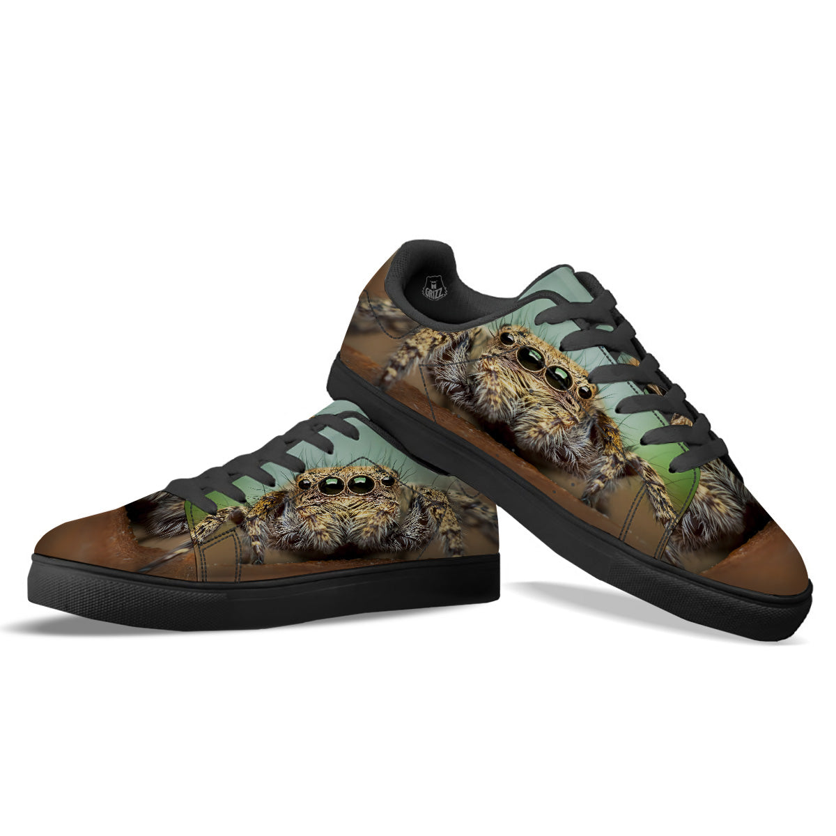 Portrait Spider Print Black Low Top Sneakers-grizzshop