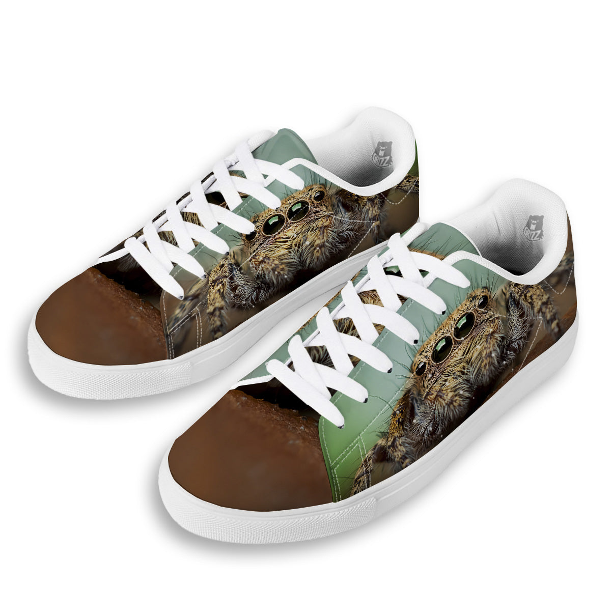 Portrait Spider Print White Low Top Sneakers-grizzshop