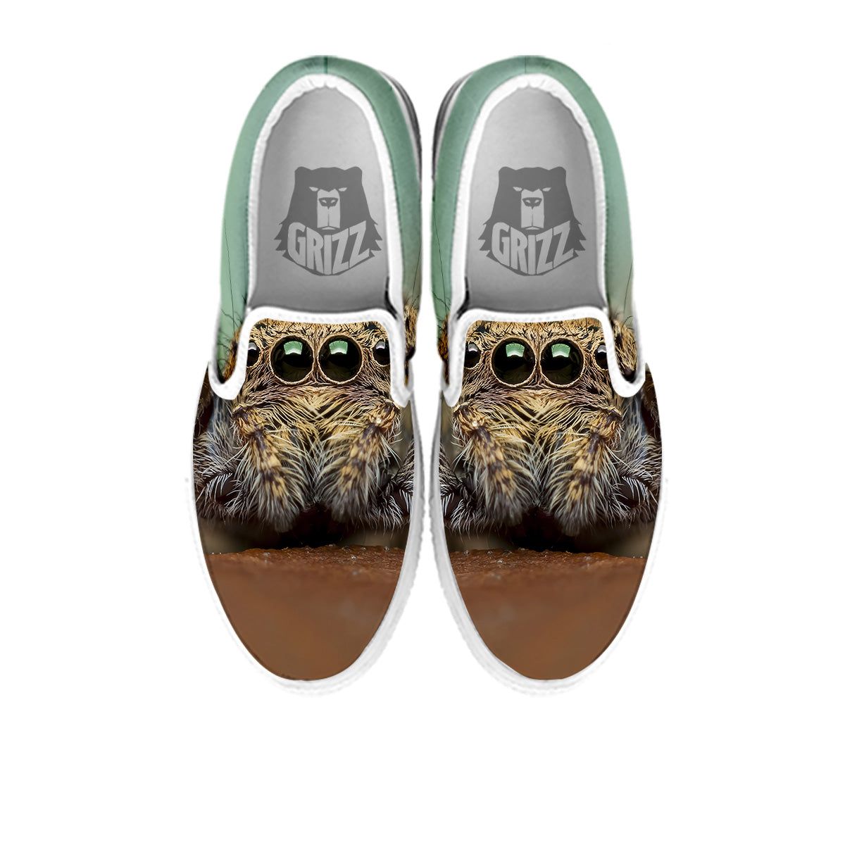 Portrait Spider Print White Slip On Shoes-grizzshop