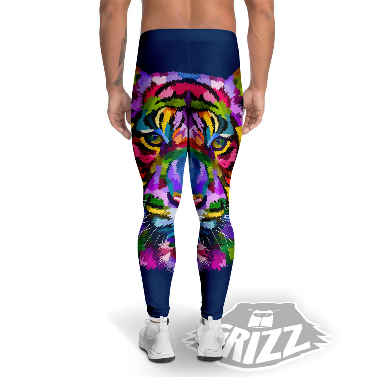 Portrait Tiger Colorful Print Men's Leggings-grizzshop