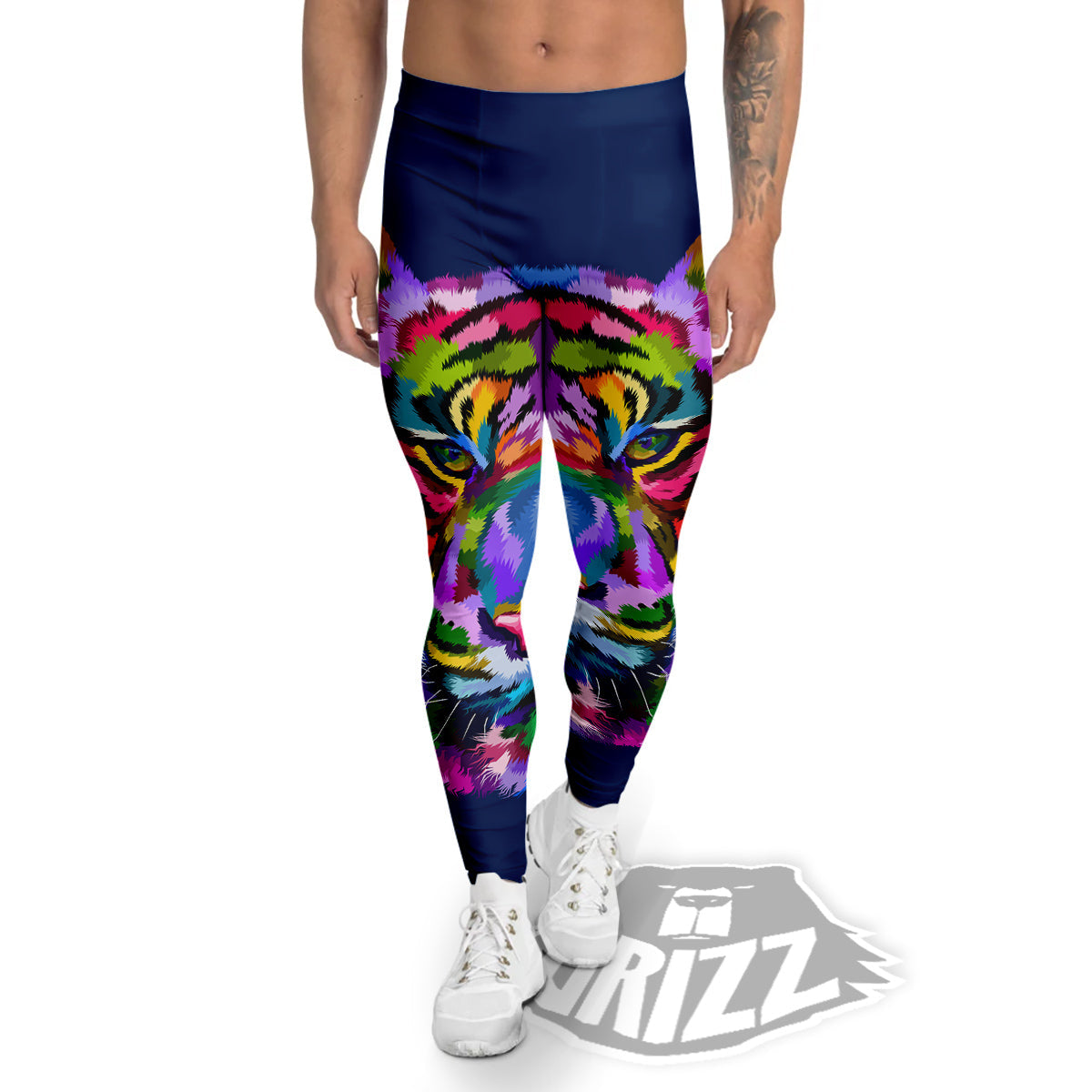Portrait Tiger Colorful Print Men's Leggings-grizzshop