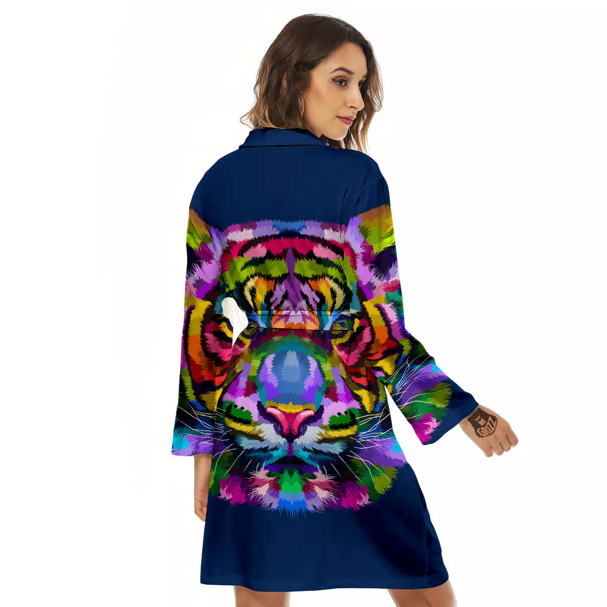 Portrait Tiger Colorful Print Women's Robe-grizzshop