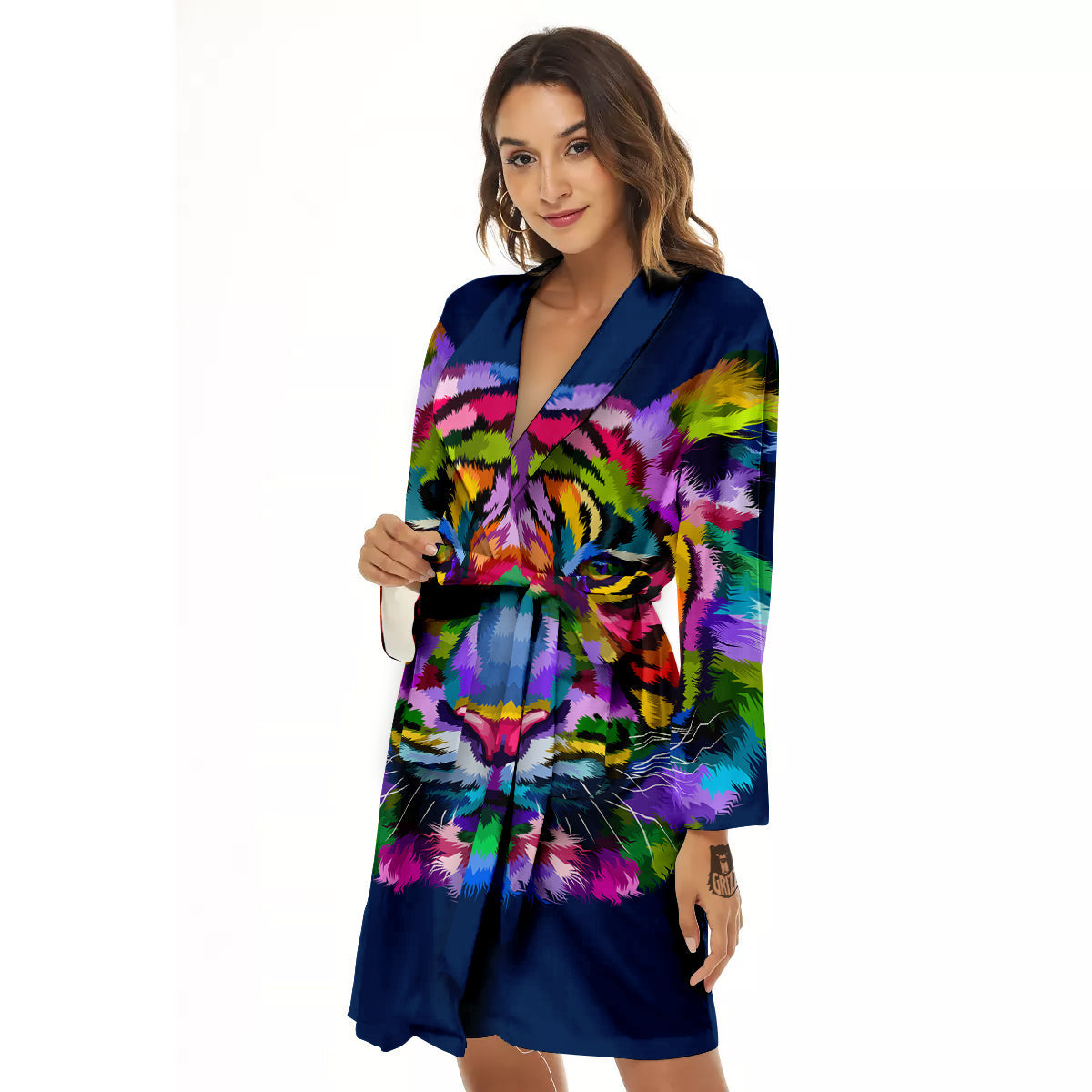 Portrait Tiger Colorful Print Women's Robe-grizzshop