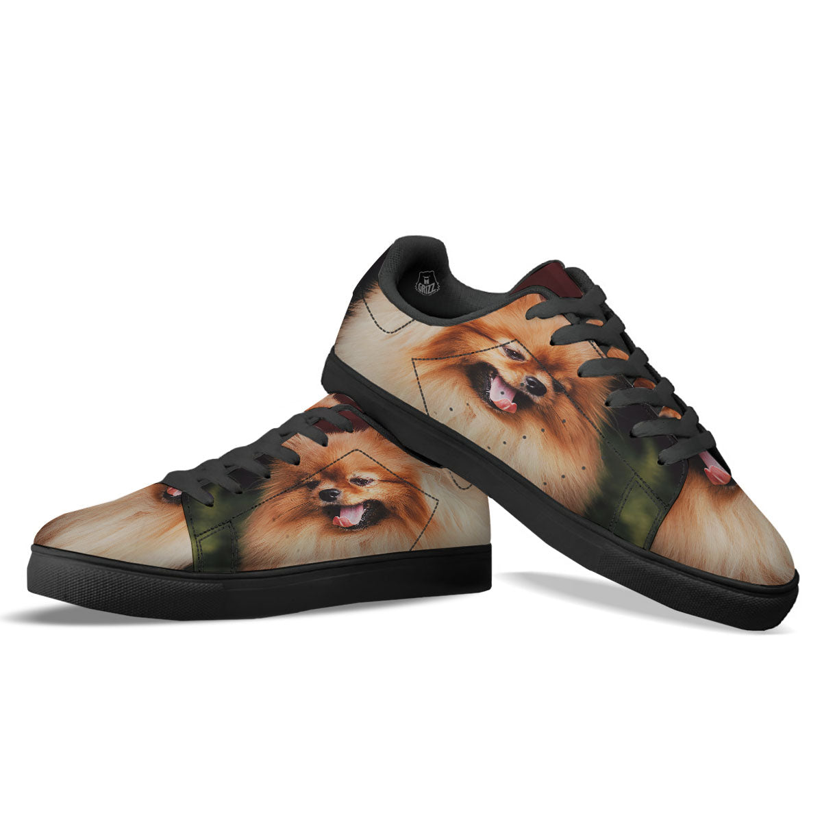 Portrait Vintage Pomeranian Black Low Top Sneakers-grizzshop