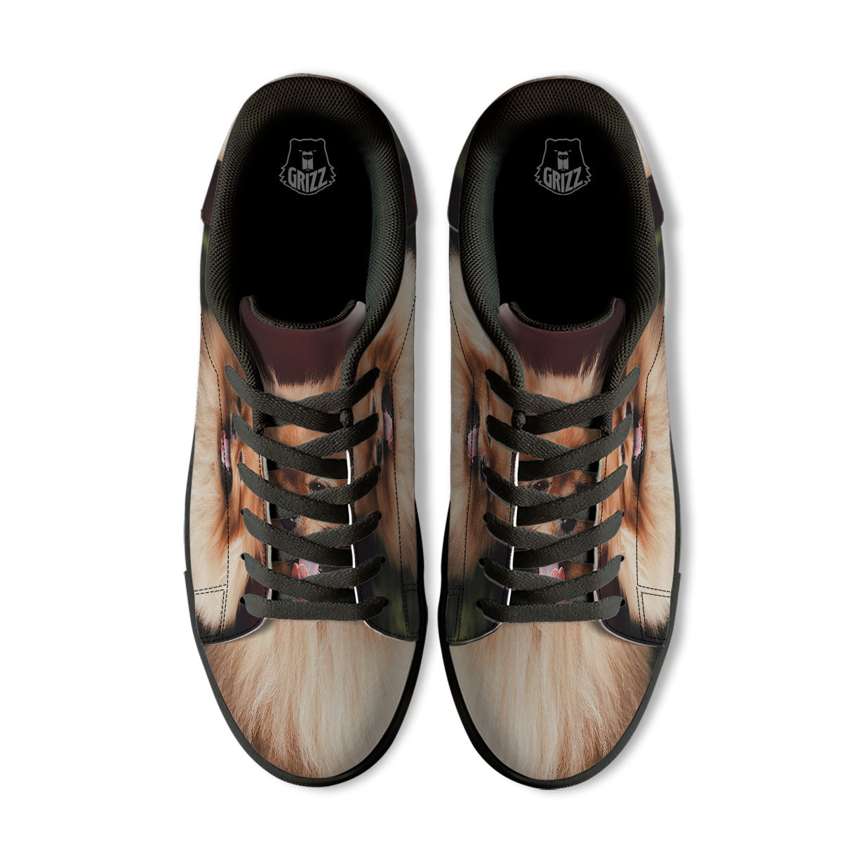 Portrait Vintage Pomeranian Black Low Top Sneakers-grizzshop