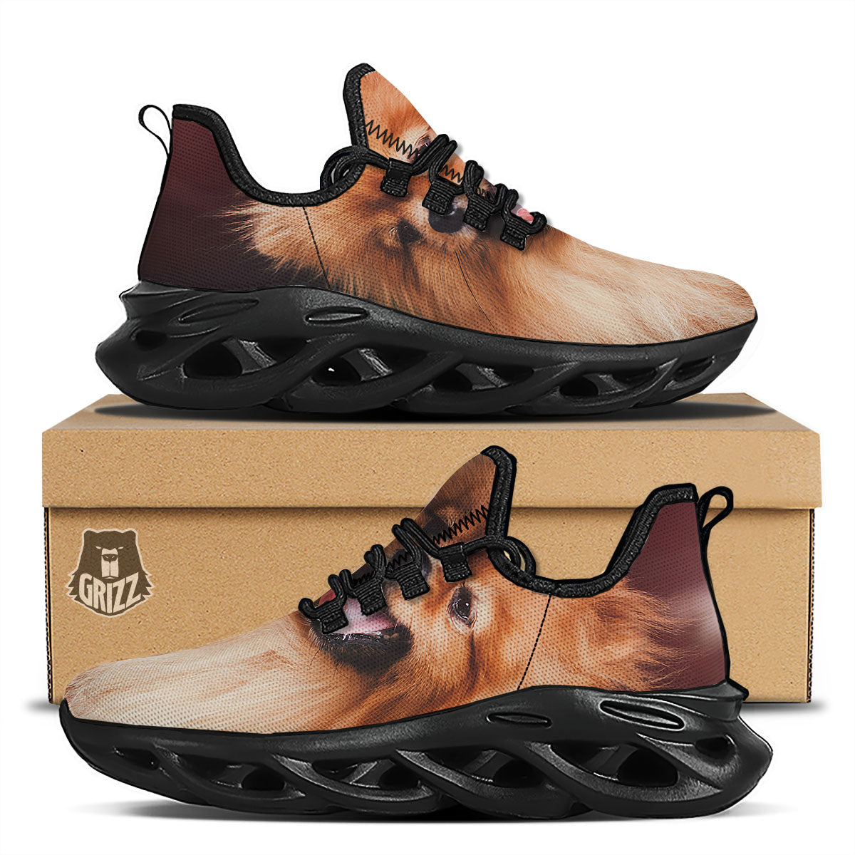 Portrait Vintage Pomeranian Black Running Shoes-grizzshop