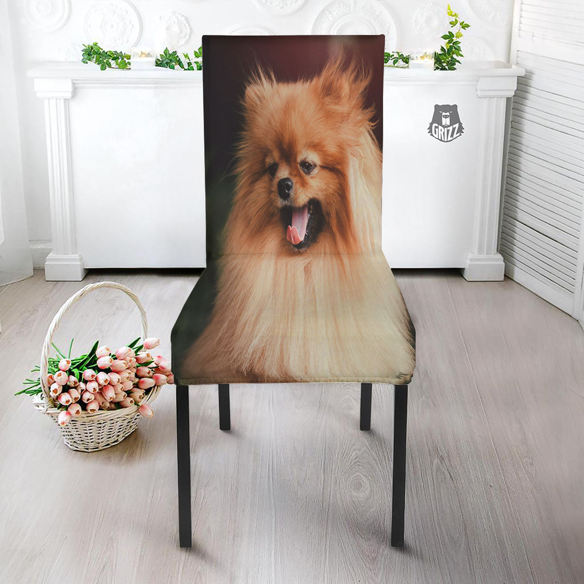 Portrait Vintage Pomeranian Dining Chair Slipcover-grizzshop