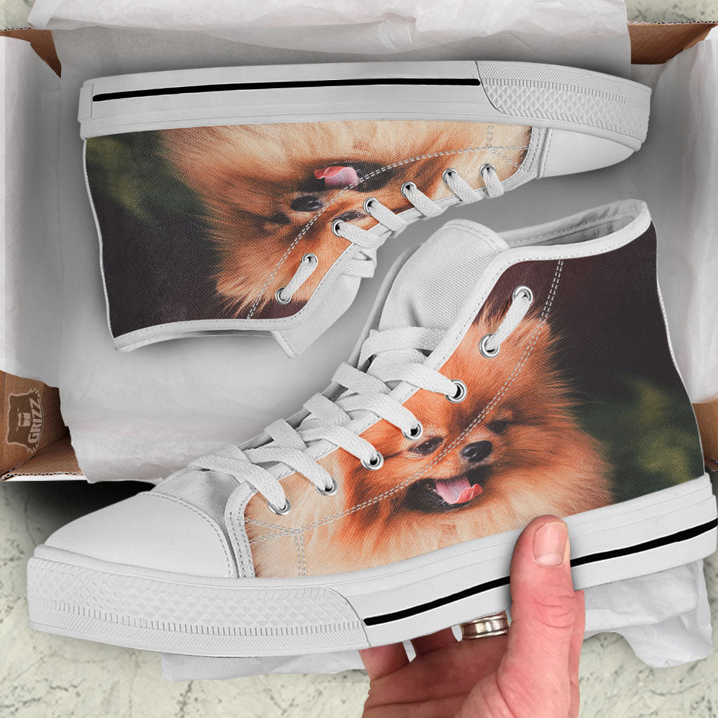 Portrait Vintage Pomeranian White High Top Shoes-grizzshop