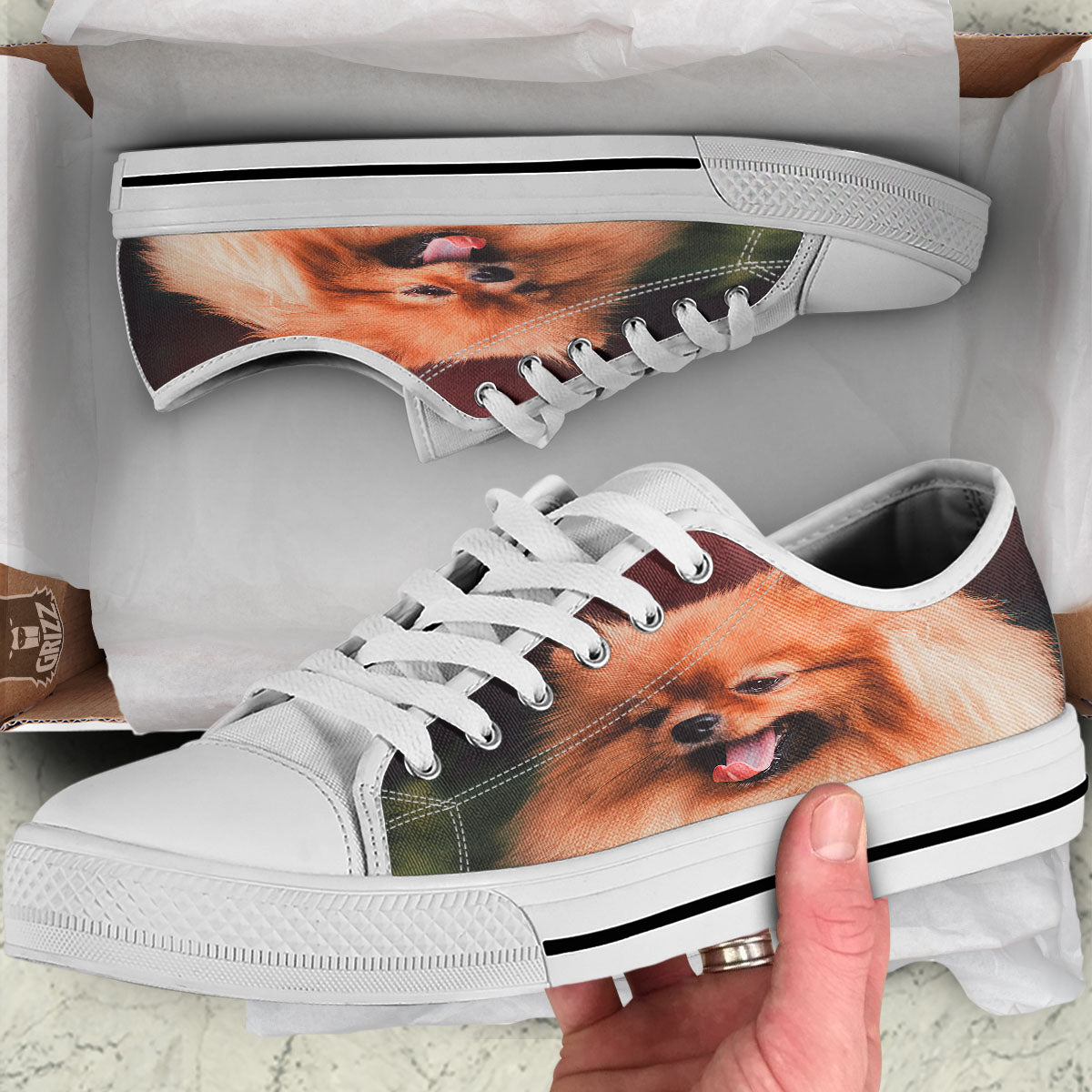 Portrait Vintage Pomeranian White Low Top Shoes-grizzshop
