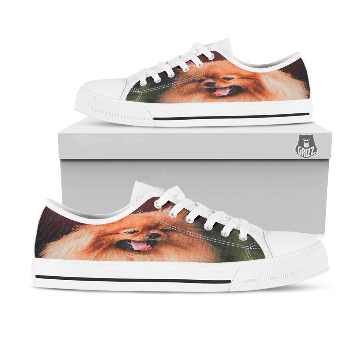 Portrait Vintage Pomeranian White Low Top Shoes-grizzshop