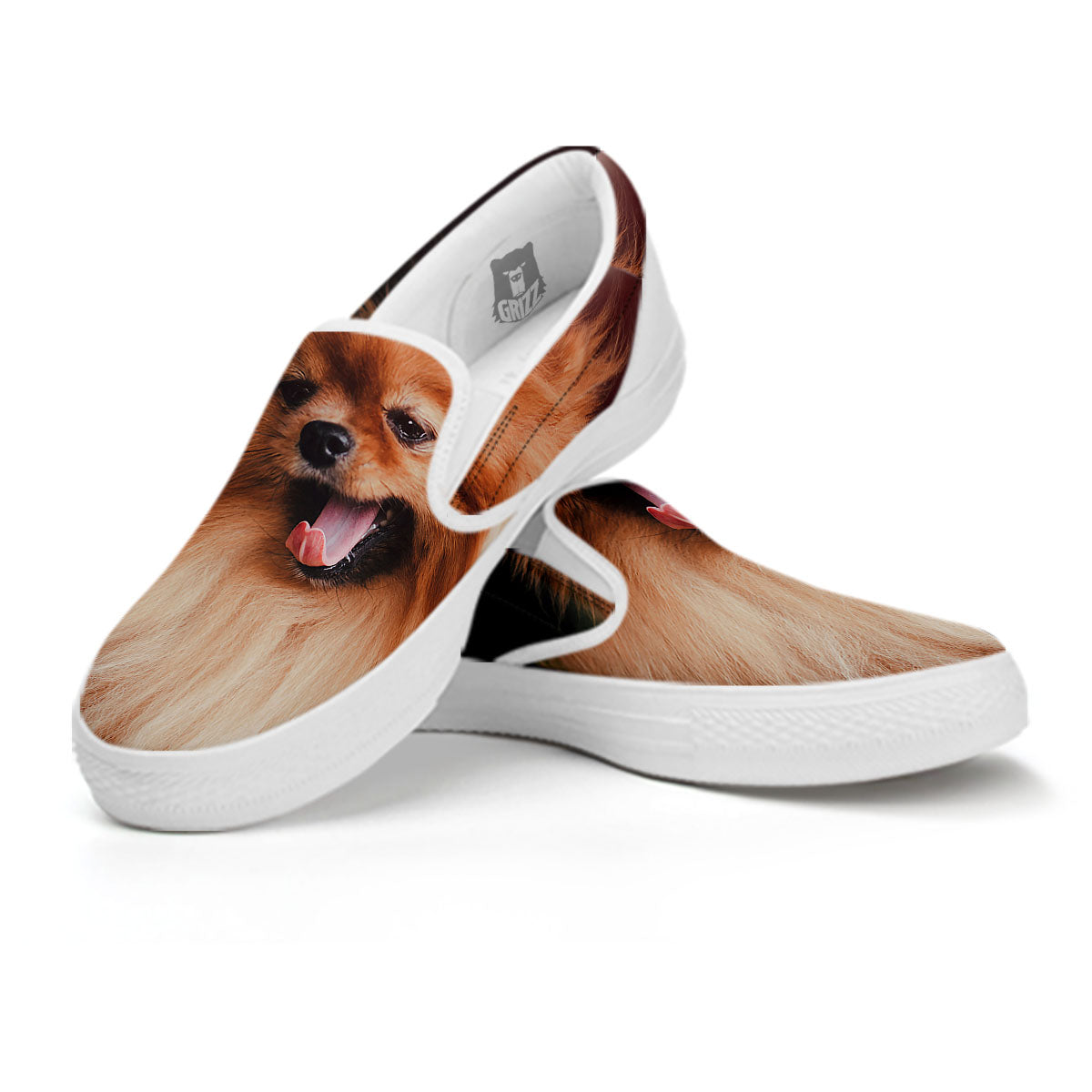 Portrait Vintage Pomeranian White Slip On Shoes-grizzshop