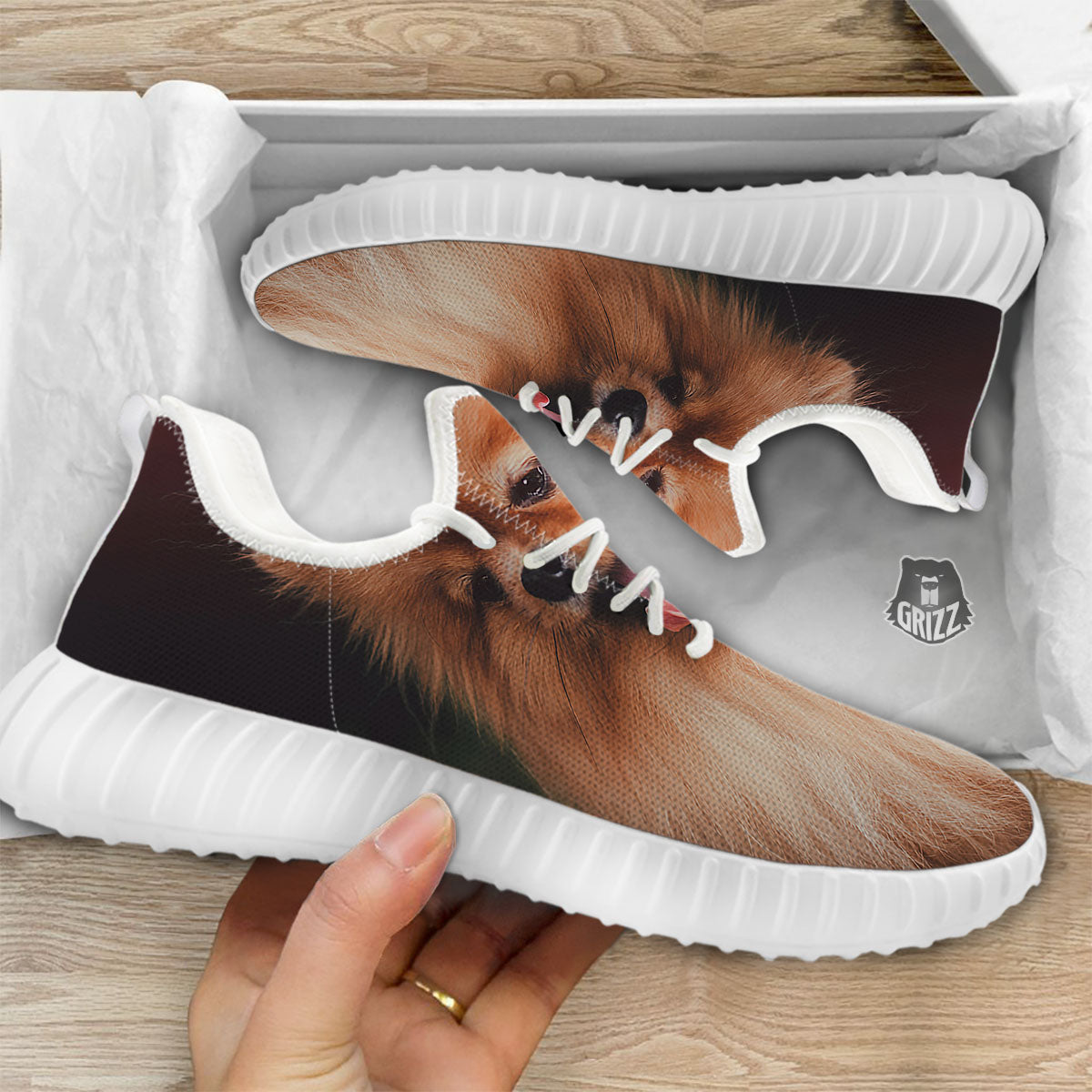 Portrait Vintage Pomeranian White Walking Shoes-grizzshop