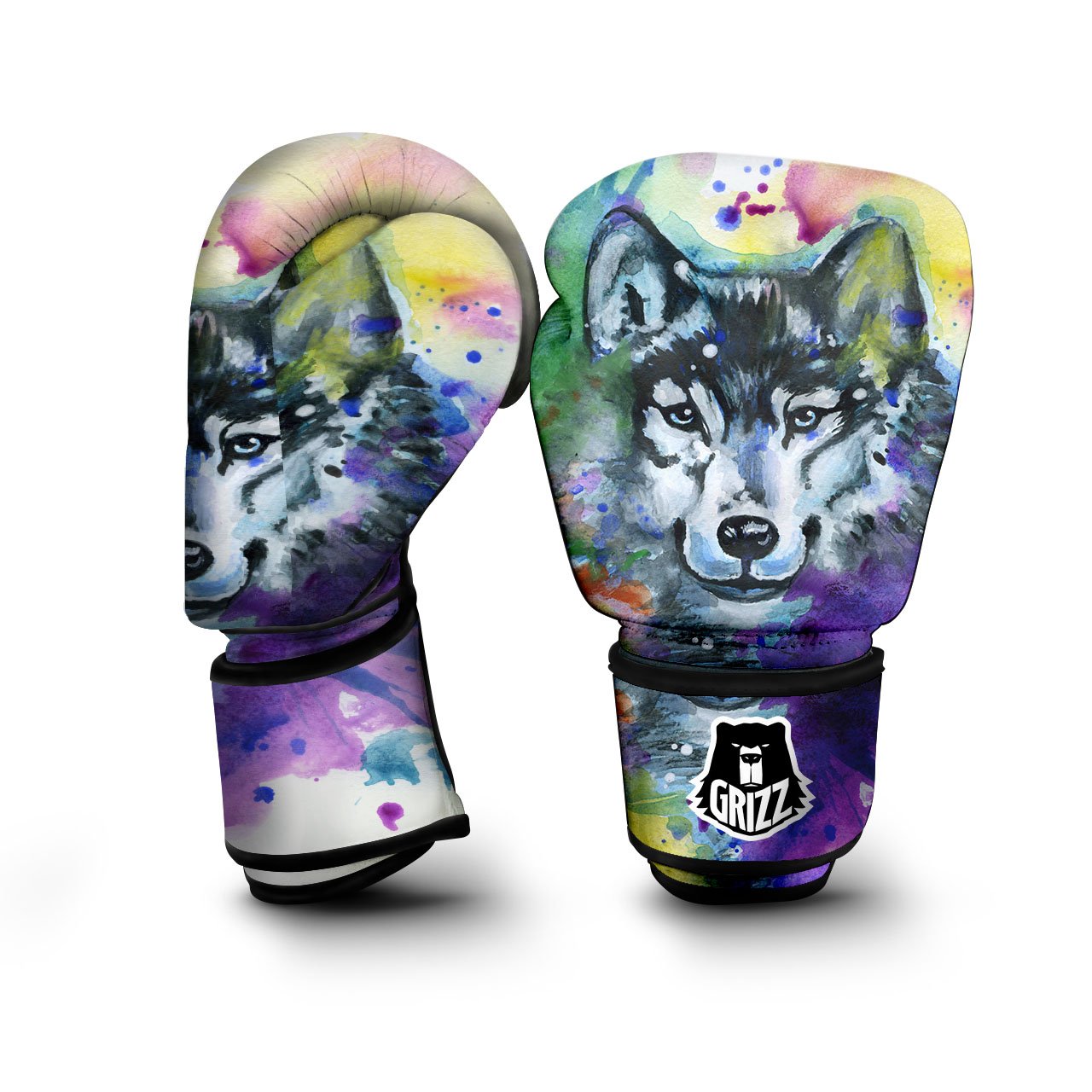 Portrait Wolf Watercolor Print Boxing Gloves-grizzshop