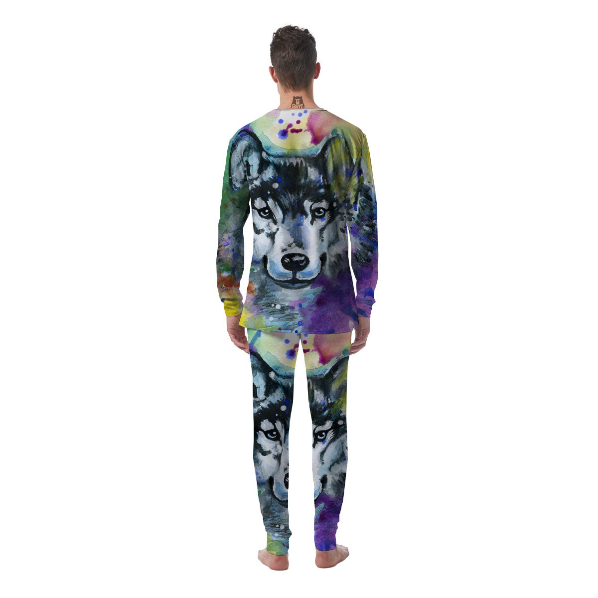 Portrait Wolf Watercolor Print Men's Pajamas-grizzshop