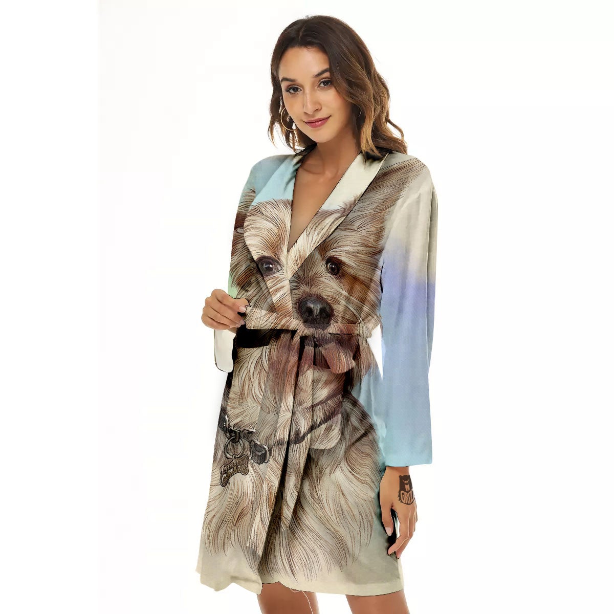Portrait Yorkshire Terrier Print Women's Robe-grizzshop