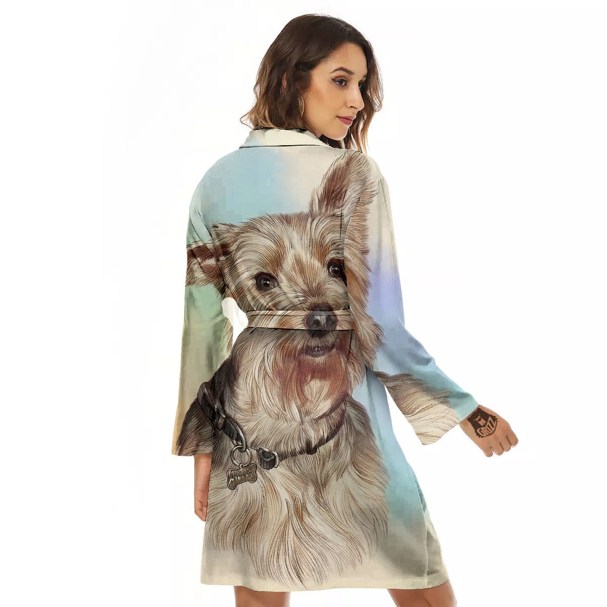 Portrait Yorkshire Terrier Print Women's Robe-grizzshop