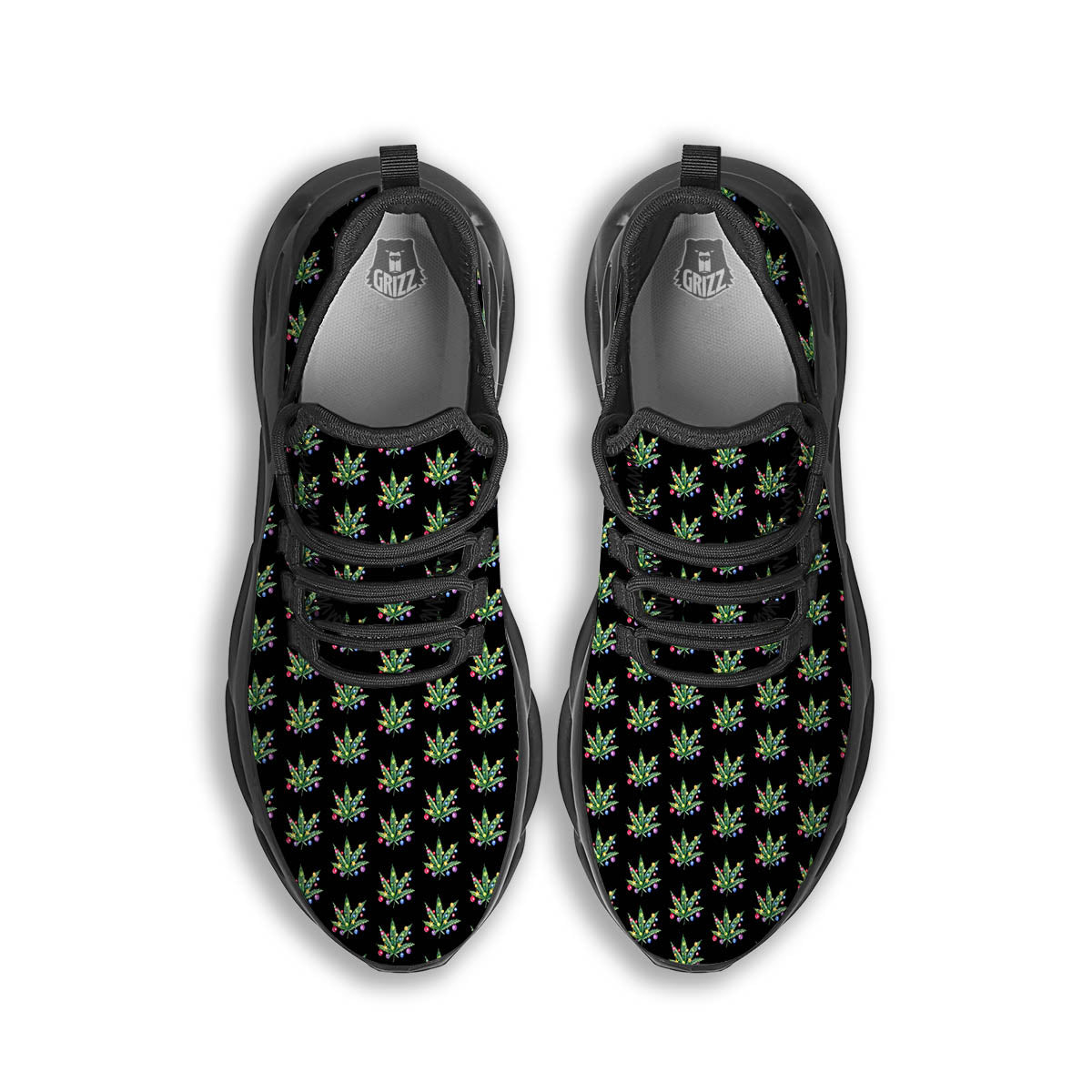 Pot Leaf Christmas Print Pattern Black Running Shoes-grizzshop