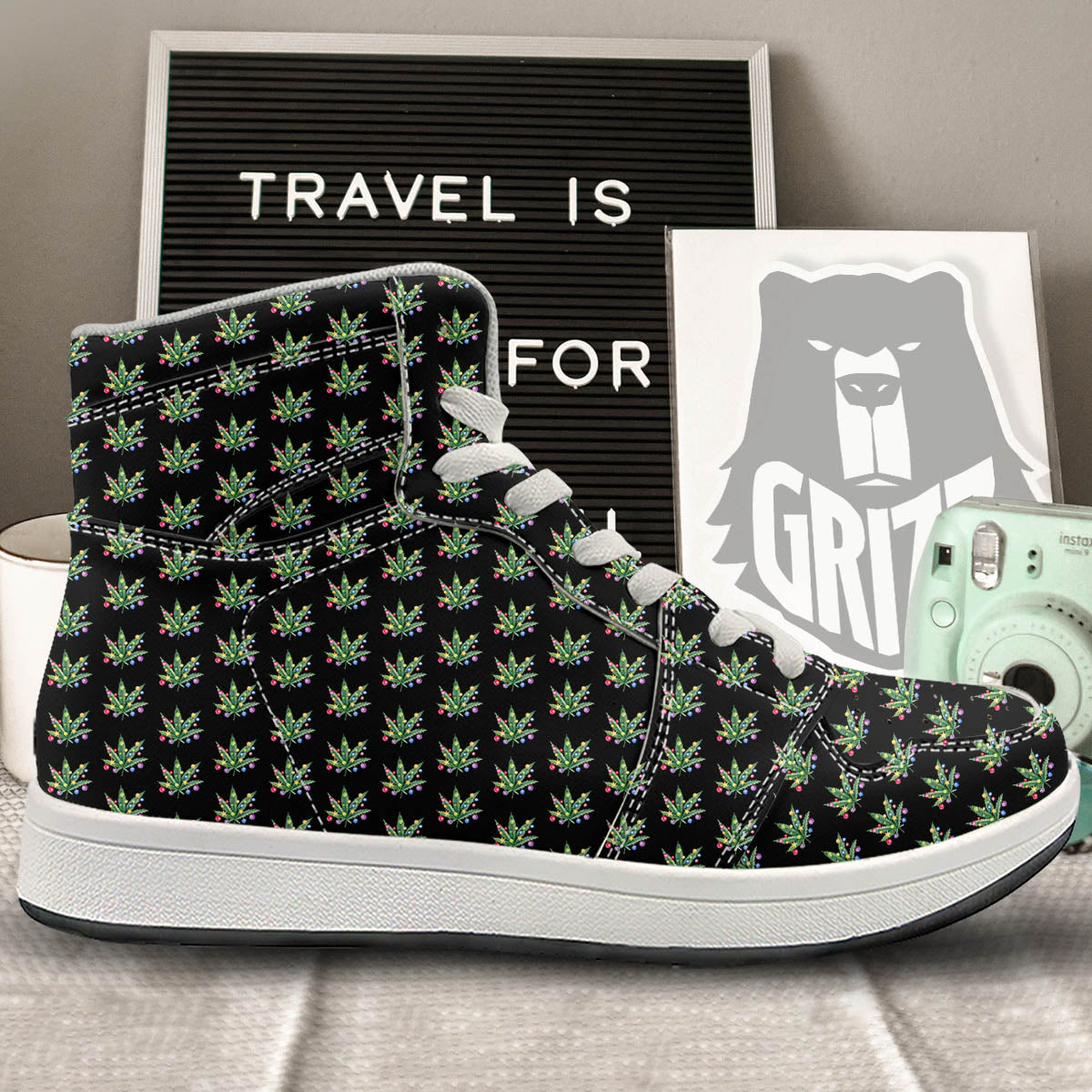 Pot Leaf Christmas Print Pattern High Top Sneakers-grizzshop