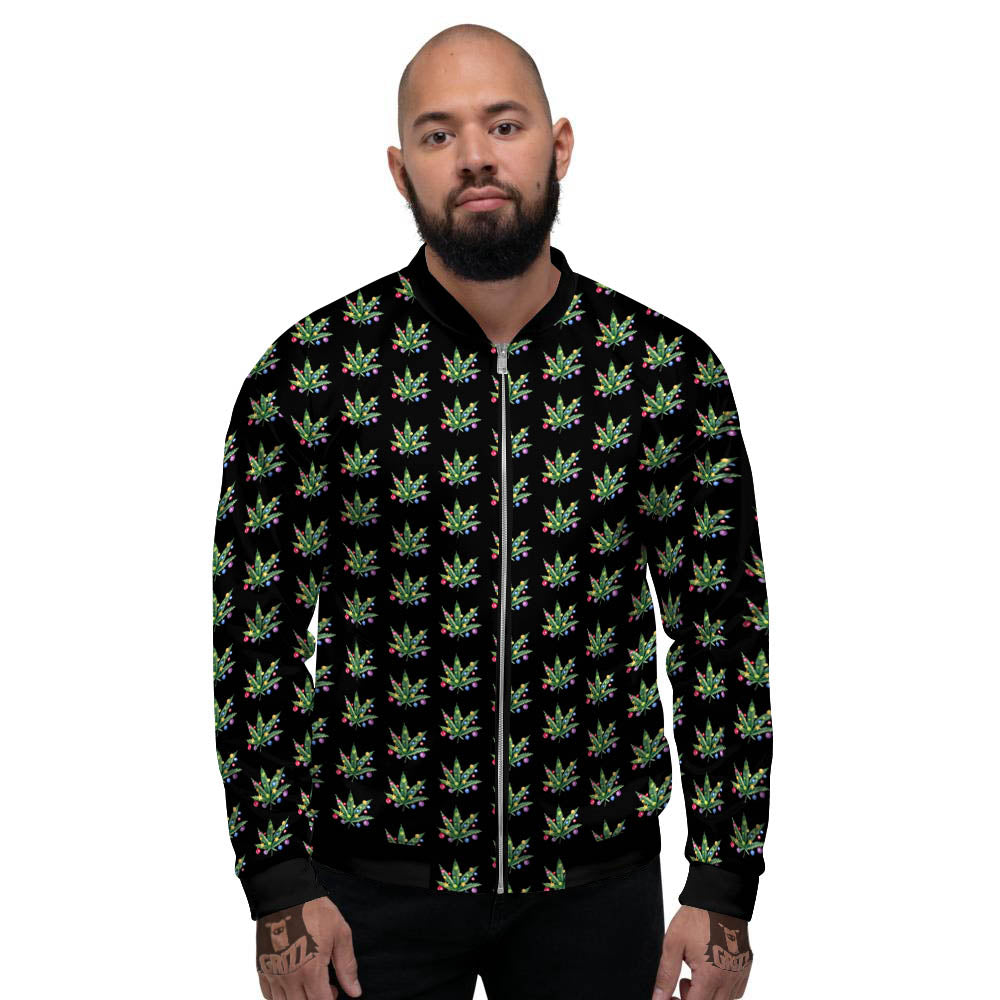 Pot Leaf Christmas Print Pattern Men's Bomber Jacket-grizzshop